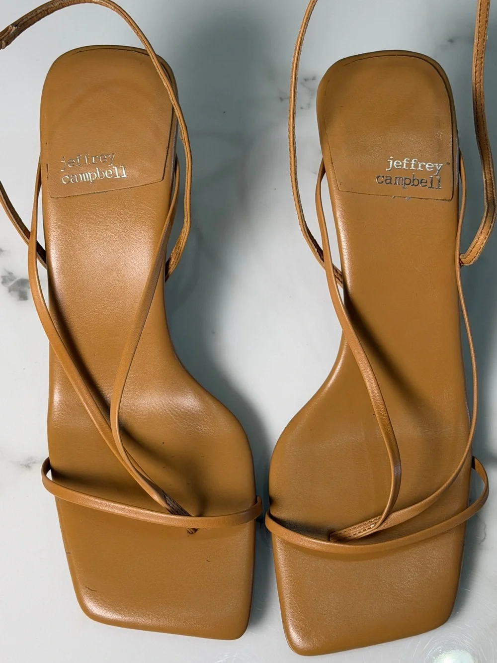 Jeffrey Campbell Tan Minimalist Ankle Strap Kitten Heel Sandals Women's Size 7.5